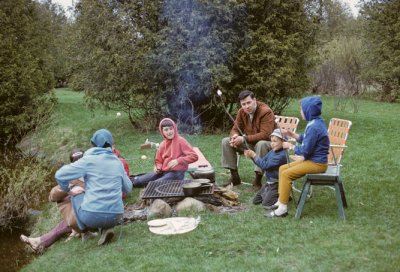 1964 - Roasting marshmallows beside the stream