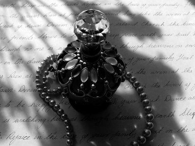 Bottle & Pearls in Black and White