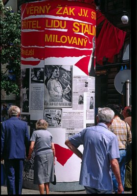 Prague street - the old guard - Stalin posters