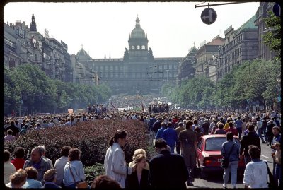 Wenceslaus Square A Free People at Last - political demonstration Spring 1990