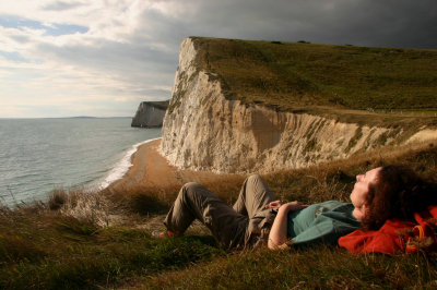 Relaxing on the coastal path.
