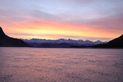 Sunrise on Coast Range Mountains, 2 Eagles Flying-102906-Chilkat River, Haines, AK-0028.jpg