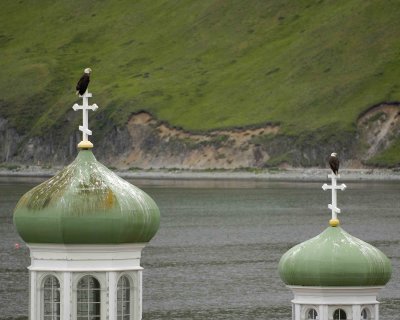 Russian O Cathedral-Holy Ascension, 2 B Eagles, fr Haystack Hill-071407-Unalaska Island, AK-#0481.jpg