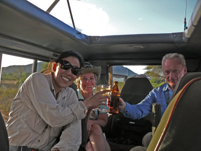 A leopard was sighted in this area, Sundowners had to be in the Land Cruiser today!