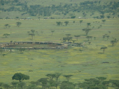 A village, just as we were descending at Maasai Mara National Park