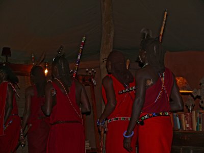 Maasai morani strut their stuff at Bateleur during dinner