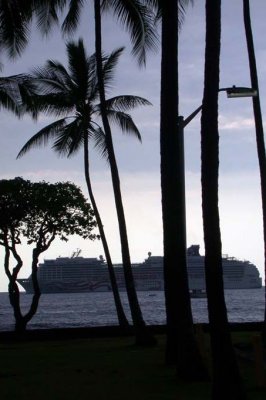 Ship and Palms in Silloutte