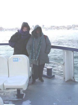 Judy and Marg frozen on deck