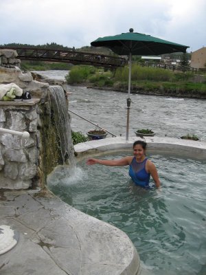 Diane in mineral hot spring in Pagosa