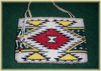 Nez Perce Style Bag. Twined yarn over hemp. Going up on eBay.