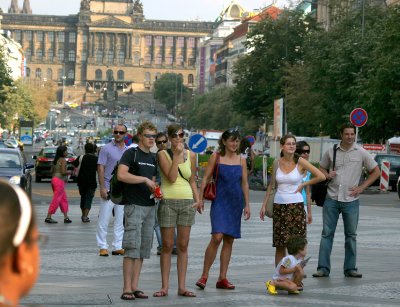 A Family watching a performance in the Vaclavske Namesti