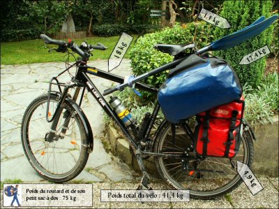 Poids du vélo ainsi chargé : 41,4 kg (suite...)