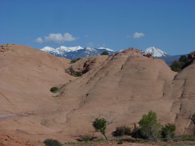 My camp ground neighbors are dots against the back drop of the La Sal Mountains !!!! Can you spot them ???