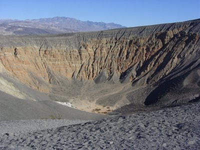 Ubehebe Crater one-half mile wide and 500 feet deep .