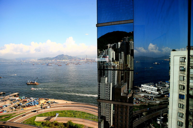 Reflective view towards Stonecutters Bridge