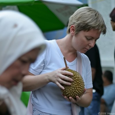 Buying Durian - Night Market in Kuching