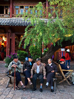 Four Old Men Passing Time at Lijiang Ancient Town