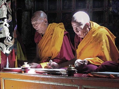 Monks Reciting Scriptures.Spitok Gompa