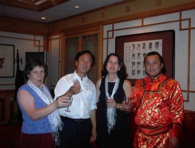 Fran Burke, Mayor Wang, Nancy and a singer in Mongolian costume