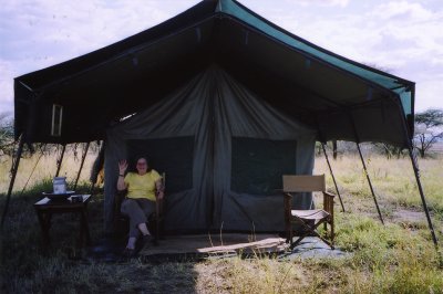 Judy at her tent at Ronjo Camp, Serengeti