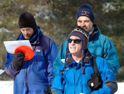 Marc, Serge, and Stefan hear about the newly designed Ice Bowl course