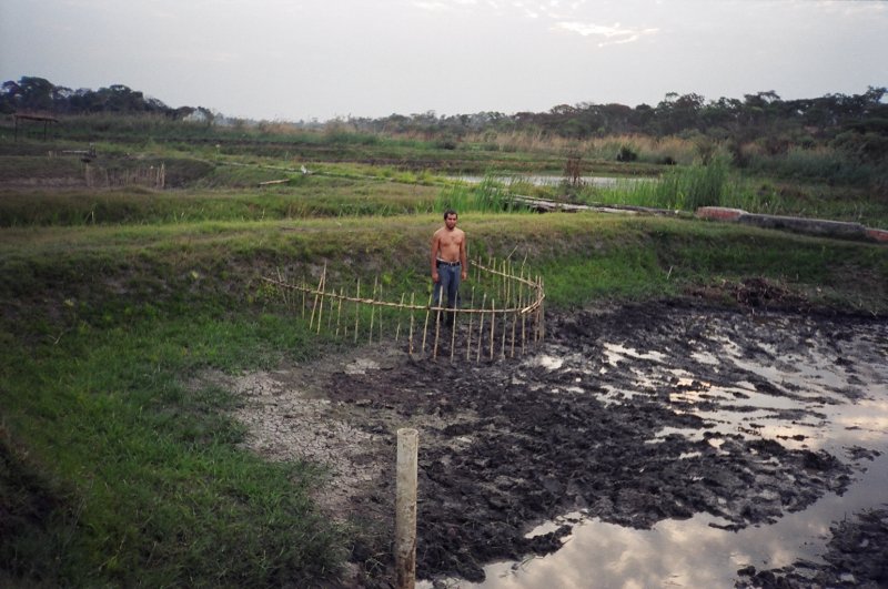 My pond partner fashioning a compost crib for the pond.JPG
