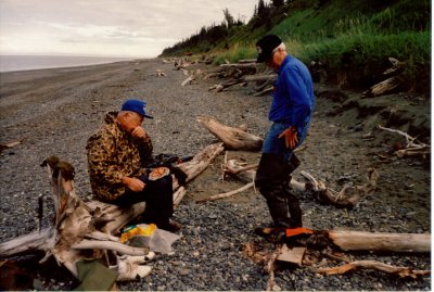 Cooking salmon on the beach