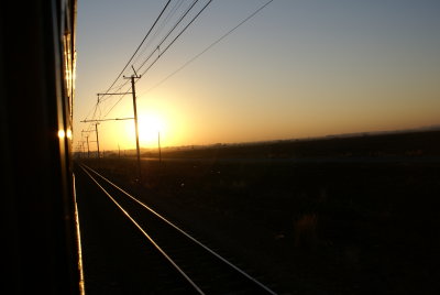 Dawn on the Rovos train.JPG