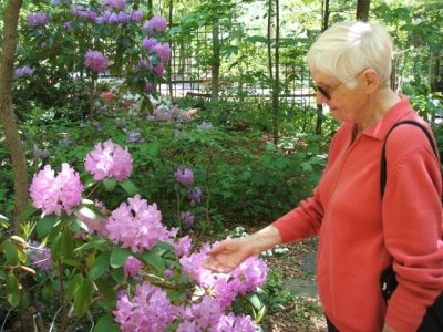 Mom enjoying their rhododendrons; it was a VERY nice garden tour!1