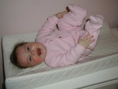 elisabeth is very animated on the changing table