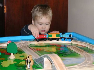 studying his trains