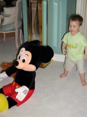 playing with mickey at nana's