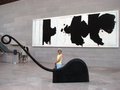 Two for One!
foreground:
Martin Puryear
(b. 1941)
Lever No. 3, 1989

on wall:
Robert Motherwell
(1915 - 1991)
Reconciliation Elegy, 1978
National Gallery of Art, Washington, D.C.