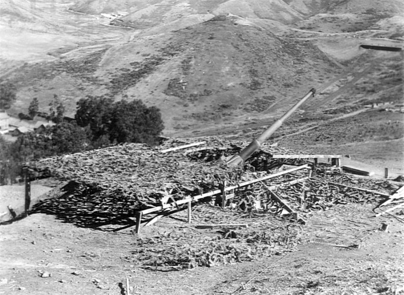 Fort Barry. 3-in AA gun with roll-top cover, open. 1942