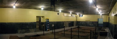 During: Partially-painted generator room panorama.
