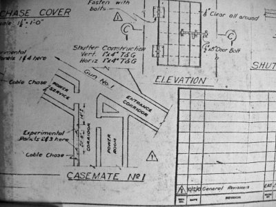 Location of cable chase covers near gun #1, 1943