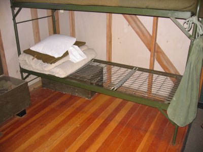 World War II folding-end stacking bunks at Visitor Center