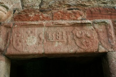 Greenknowe Tower door linte. Note the date of 1581
