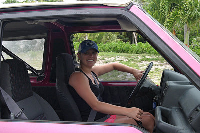 Allison goofing around in the Tracker!