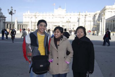 EJ, Kathryn, and Grandma in front of the Palacio Real