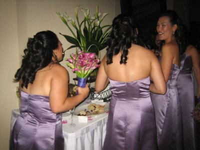 hungry ladies chomping down on all the appetizers