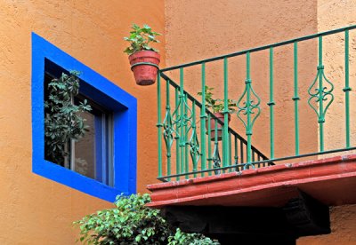 Blue Window and Green Balcony, Guanajuato, Mex.