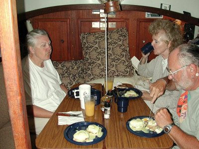 Judy & guests with eggs benedict