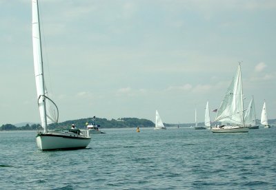 in start area near Race Committee boat