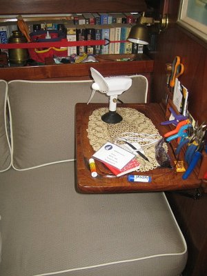 custom 'lap desk', port settee forward