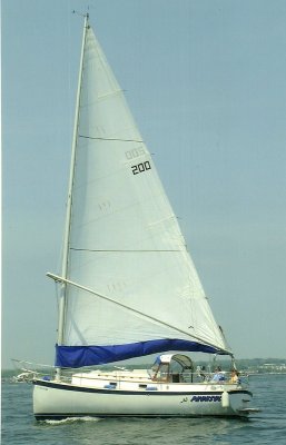 stack pak type sailcover on sail foot