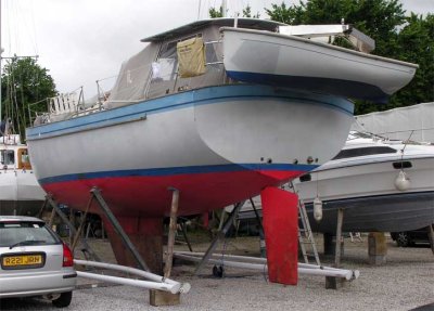 view of stern & dinghy - on the hard