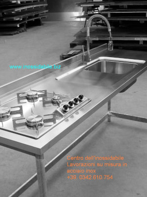 Top inox -  lavello - miscelatore - cottura - struttura in tubolare satinato custom work
