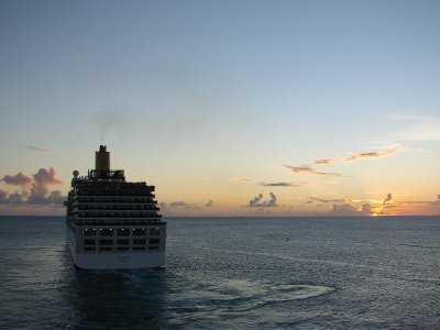 Arcadia pulling into the sunset