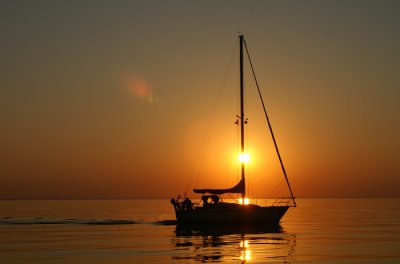 Calm Sunset, Sailboat